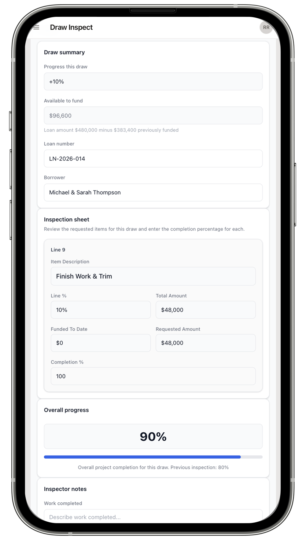 Draw Inspect inspector mobile form